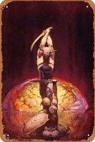 The Brain By Frank Frazetta โปสเตอร์ภาพพิมพ์ศิลปะป้ายดีบุกป้ายโลหะวินเทจย้อนยุคสำหรับบาร์มนุษย์ถ้ำคาเฟ่สำนักงานของขวัญประดับผนังบ้าน12X8นิ้ว