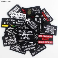 ☍ Proverb Words Patches Black Tactical Embroidery Army Badge Hook Loop Armband 3D Stick on Jacket Backpack Stickers