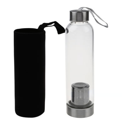 550ml Stainless Steel Tea Bottle Infuser Glass Bottle with Tea Filter Infuser Protective Bag Water Glass Bottle