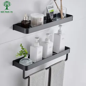 Black Double-layer Wall Mounted Bathroom Storage Rack With No