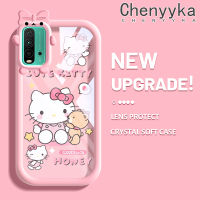 เคส Chenyyyka สำหรับ Xiaomi Redmi 9T Redmi 9 Power เคสการ์ตูนน่ารักลายแมว Hello Kitten ใหม่อัพเกรดซิลิโคนสีนิ่มเคสมือถือกันกระแทกแบบใสสร้างสรรค์เคสป้องกันโปร่งใสลายกล้องถ่ายรูป