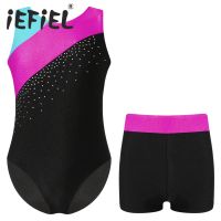 Kids Girls Ballet Dance Sets Sleeveless Gymnastics Workout Leotard with Shorts Stage Performace Dancewear Sportswear Swimwear