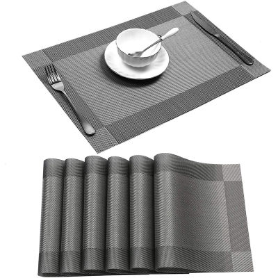 4pcs Gold Placemats Washable PVC Dining Table Set Weave Mat Diagonal Frame Teslin Cloth Disc Bowl Coaster Nonslip Easy Clean Pad
