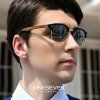 KINGSEVEN Handmade 2023 Black Walnut Wooden Sunglasses Men Polarized UV400 Protection Semi-Rimless Retro Eyewear Women Oculos