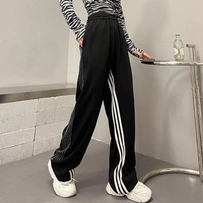 ‘；’ MEXZT Striped Joggers Sweatpants Women Streetwear High Waist Casual Wide Leg Pants Korean Loose Drawstring Sports Trousers New