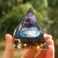 พลังงานพีระมิด Orgonite Reiki ธรรมชาติ Amethyst Ball Healing คริสตัล Chakra เครื่องมือเครื่องประดับเรซิ่นหินหัตถกรรมเด็กของขวัญพีระมิด-Wefdger