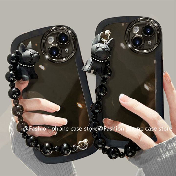 phone-case-เคส-realme11-pro-realme11pro-plus-5g-แฟชั่นขายดีเคสสร้อยข้อมือรูปบลูด็อกดำปกป้องเลนส์สีทึบซองนุ่มใส2023