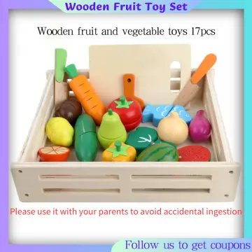 Wufiy Wooden Vegetable Fruit Cutting Set - Magnetic, Pretend Play Toy -  Wooden Vegetable Fruit Cutting Set - Magnetic