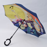 ร่มเด็กร่มย้อนกลับร่มสองชั้นกันฝนร่มใช้ได้สองชั้นแบบแฮนด์ฟรีสำหรับนักเรียนชายและหญิงร่มด้ามยาวน่ารัก