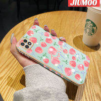 JIUMOO เคสปลอกสำหรับ Samsung กาแล็คซี่ A22 5G A22 M22การ์ตูนน่ารักลายดอกทิวลิปชุบขอบสี่เหลี่ยมดีไซน์ใหม่เคสมือถือเคสซิลิโคนนิ่มกันกระแทกฝาปิดเลนส์เต็มรูปแบบเคสป้องกันกล้อง