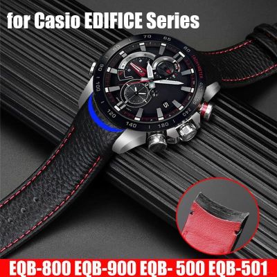 ♧♧ สายนาฬิกาหนังแท้แบบโค้งสำหรับ Casio EDIFICE EQB-800BL/500/501 EQB-900 Series สายนาฬิกาผู้ชายสร้อยข้อมือกันน้ำอุปกรณ์เสริม