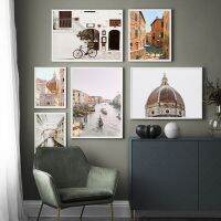 Venice City Street River Boat House Church Wall Art ภาพวาดผ้าใบ Nordic โปสเตอร์และพิมพ์ภาพผนังตกแต่งห้องนั่งเล่น New