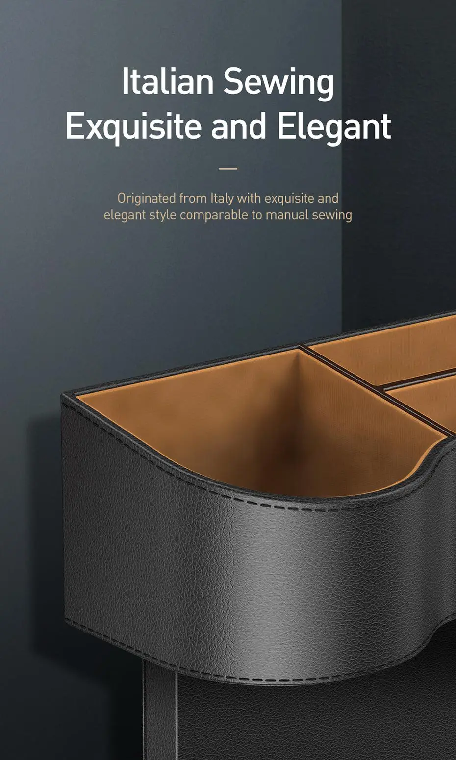 Hộp đựng đồ đựng cốc ghế ô tô bằng da BASEUS - Nâu/Đen chất liệu da mềm mại