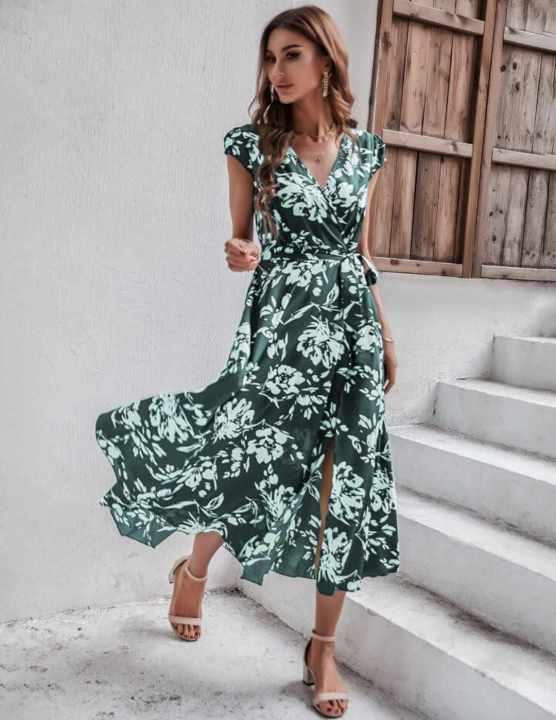 Floral Print Knot Side Wrap Dress Lazada PH