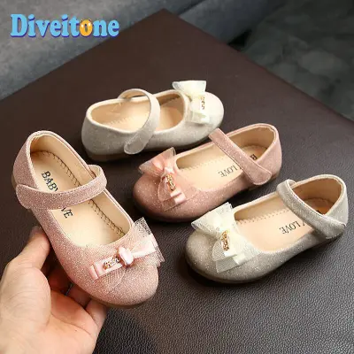 [Ready Stock] Spring and Autumn New Small Single Shoes Children Lace Bow Princess Shoes Girls Shiny Small Leather Shoes