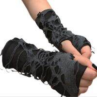 【CW】Uni Gothic Black s Fingerless Long For Women Men Festival s Mittens Clubwear Dance Cosplay Accessories