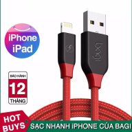 [ Dài 2m ] Dây sạc iPhone bọc dù thương hiệu Bagi dài 2m chất lượng cao màu Đỏ - Made in Việt Nam ( Bảo hành 12 tháng ) thumbnail
