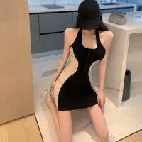 ชุดเดรสสําหรับสตรีเซ็กซี่แขนกุดเปลือยหลังสีคมชัดสไตล์เกาหลี Bodycon