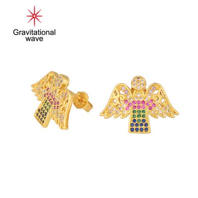 Gravitational Wave 1คู่หู Studs สี Rhinestones Moon Alloy Multicolor Cubic Zirconia Stud ต่างหูเครื่องประดับ Gifts