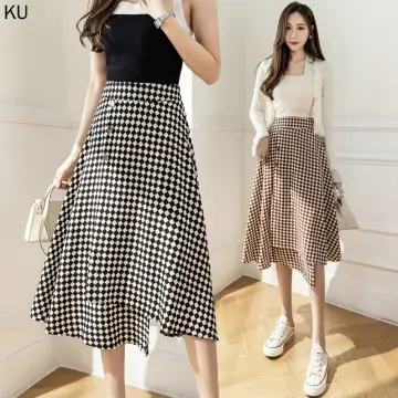 Chân váy dài sọc caro vintage có dây thắt lưng  sakurafashionvn