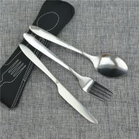 pcs/Set Portable Stainless Steel Spoon Fork Steak Knife Set Travel Cutlery Tableware with Bag Outdoor Camping Tableware Set Flatware Sets