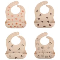 【CC】 2023New Baby Soft Silicone Bibs Cartoon Printed Kids Boy Adjustable Children Bib Feeding