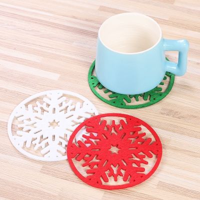2pcs Snowflakes Cup Pad Mat Non-woven Fabric Dinner Christmas Coasters for Dish Tray Coffee Pads
