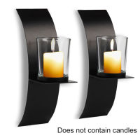 2sets Arch Spa With Glass Cup Wall Sconce Party Wedding Black Candle Holder Iron Art Candlestick Modern Bedroom Home Decor