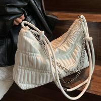 High-Grade Bag For Women 2023 New Summer Silver Texture Special-Interest Shoulder Bag Pleated Chain Dumplings Shoulder Bag