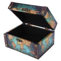 G5GB European Vintage Jewelry Storage Box Multipurpose Antique Wooden Pirate Treasure Chest World Map Letters Keepsake Case