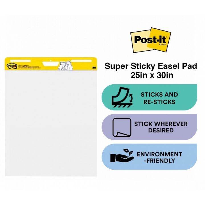 3M Postit® Super Sticky Easel Pad, 25 in. x 30 in., White, 30 Sheets