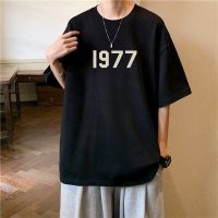 Summer High Quality Men T-Shirts Tops 1977 Letter Logo Design Printed Luxury Oversized T Shirt Cotton Streetwear Unisex