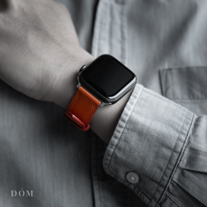 สายนาฬิกา-apple-watch-dom-type-02-orange-สายนาฬิกาหนังแท้-german-deep-grain-สายแอปเปิ้ลวอชหนังแท้