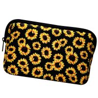 Sunflower Floral Makeup Bag Waterproof Soft Neoprene Travel Bag Zippered Storage Pouch Printing Toiletry Bag Pencil Case Organizer