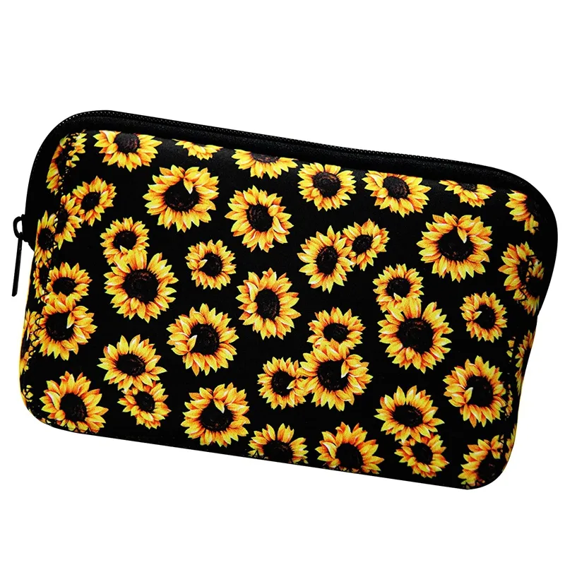 Sunflower Floral Makeup Bag Waterproof Soft Neoprene Travel Bag