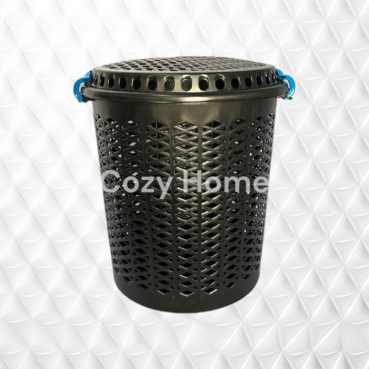 UniGlobal High Quality Black Round Laundry Basket With Cover And Clip