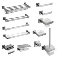 Brushed Steel Bathroom Accessories Hardware Set Toilet Brush Holder Paper Holder Towel Rail Rack Robe Hook Soap Dish Towel Ring