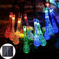 Cross-Border Selling 30LED Solar Water Drop Lighting Chain Outdoor Waterproof Decorative Lamp Garden Courtyard Decoration Color Lighting Chain