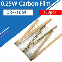 100pcs 1/4W Carbon Film Resistor Four Color Circle 0R 1R 10R 100R 1K 10K 100K 1M 0.25W 0 1 10 100 Ohm R K M 100Ohm 0R--10M