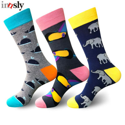 Innsly Spring Men Socks Combed Cotton Animal Painting Mid-Calf Casual Colorful Novelty Skateboard Socks