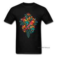 Tropical Birds Tshirt Men Cartoon T Holiday Tees Parrot On Adult Clothes Black Streetwear