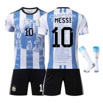 Argentina 3-Star Championship Commemorative Edition Jersey Size 10 Messi Kids Football Jersey for Children