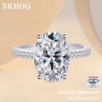 NKHOG แหวนเพชรโมอิสรูปวงรีสำหรับผู้หญิง2ct 1ct 3ct สีเงินและผ่านการทดสอบแหวนแต่งงานจาง