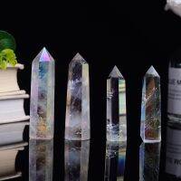 1pc Natural White Electroplate Hexagonal Column Crystal Rock Mineral Specimen Point Rainbow Wand Home Decoration Reiki Healing S