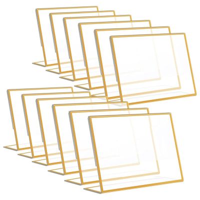 12PCS Gold Frame Acrylic Sign Holder Wedding Table Number Holder 4X6Inch Vertical