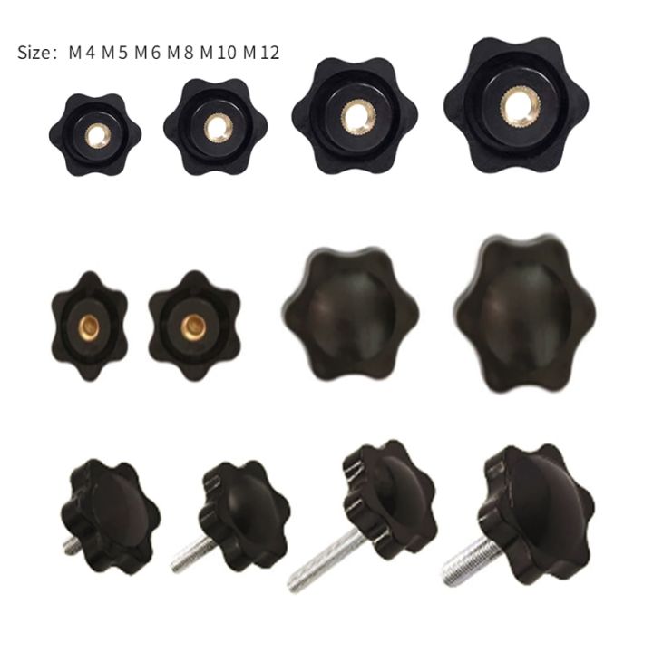 5pcs-m4-m5-m6-m8-m10-m12-plum-bakelite-hand-tighten-nuts-screw-black-thumb-nuts-screw-clamping-knob-manual-nuts-screw-nails-screws-fasteners