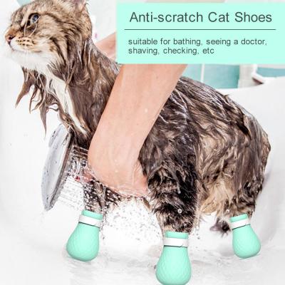 รองเท้าซิลิโคนป้องกันรอยขีดข่วนสำหรับแมว,รองเท้าทางการแพทย์สำหรับสัตว์เลี้ยงที่ปรับได้อุปกรณ์ป้องกันอุ้งเท้าสัตว์เลี้ยงสำหรับอาบน้ำ4ชิ้น/เซ็ต/ชุด