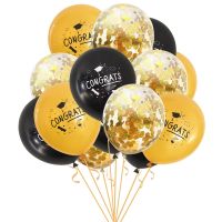 hot【cw】 1set black gold graduation Balloons confetti balloons 2023 Congratulation Graduation home Decorations