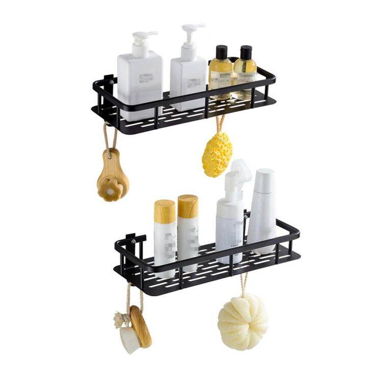 ☄ Bathroom Shelf Aluminum Black Shower Caddy With Hook Shampoo Soap