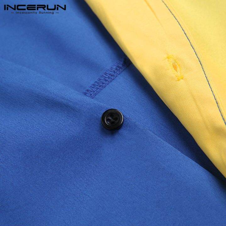 incerun-เสื้อเชิ้ต-แขนยาว-ลายตัดปะ-ทรงหลวม-แฟชั่นสำหรับผู้ชาย